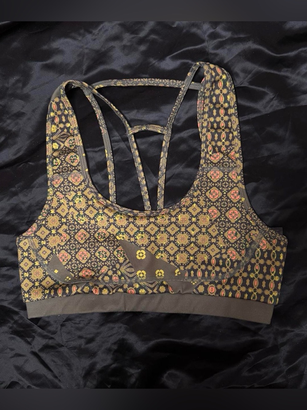 Anthropologie Daily Practice army green mandala print cage back sports bra